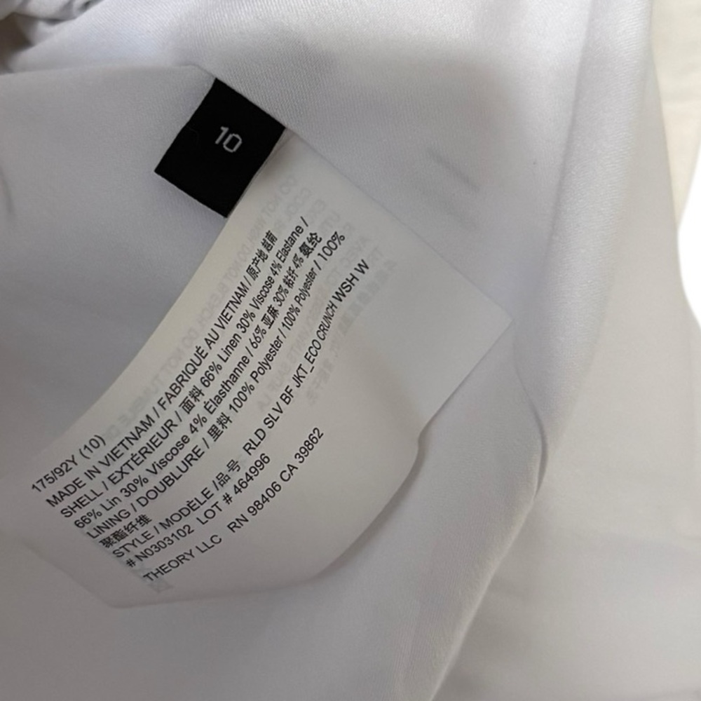 THEORY Eco Crunch Linen Mix White Button Up Blazer Jacket - Picture 7 of 8
